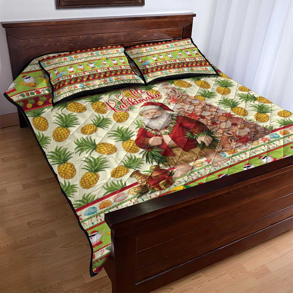 Hawaiian Santa Aloha Pineapple Christmas Quilt Bed Set Mele Kalikimaka - Polynesian Pride