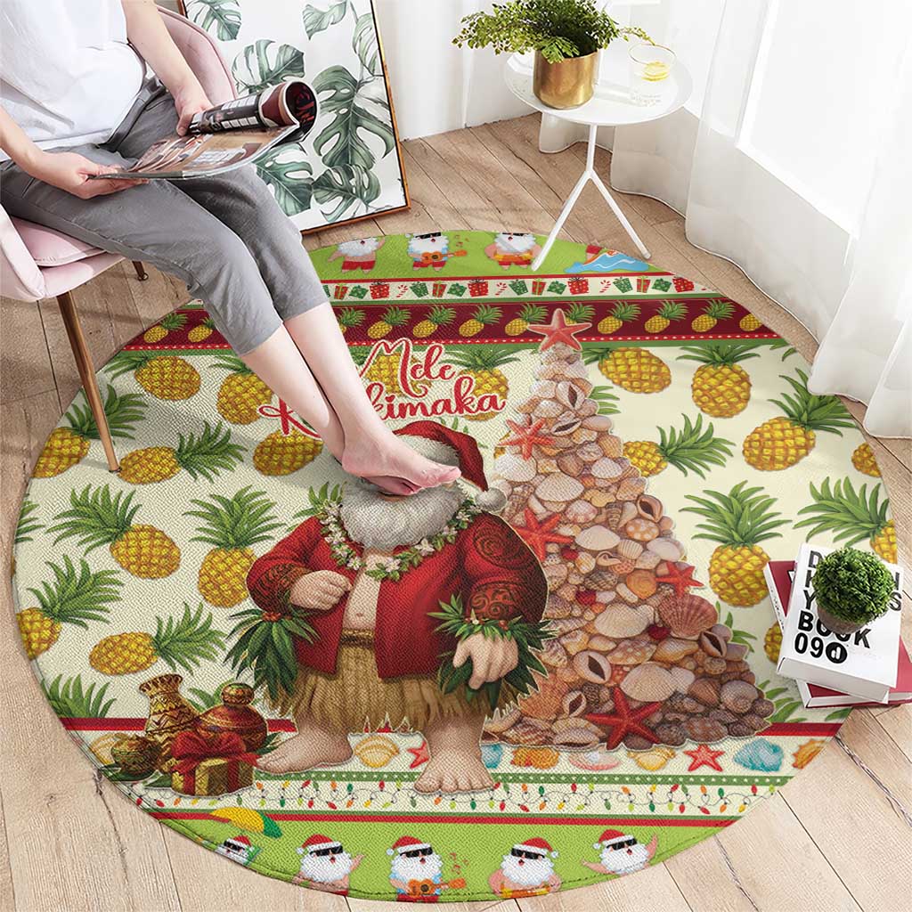Hawaiian Santa Aloha Pineapple Christmas Round Carpet Mele Kalikimaka - Polynesian Pride