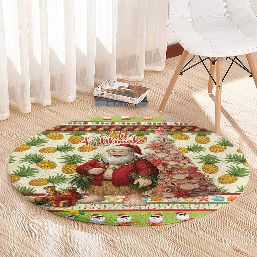 Hawaiian Santa Aloha Pineapple Christmas Round Carpet Mele Kalikimaka - Polynesian Pride