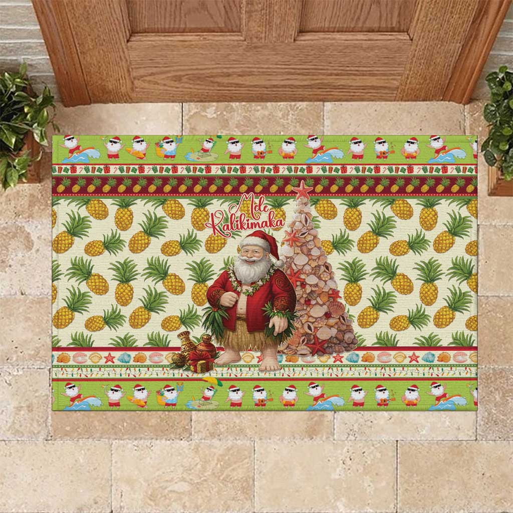 Hawaiian Santa Aloha Pineapple Christmas Rubber Doormat Mele Kalikimaka - Polynesian Pride