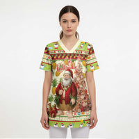 Hawaiian Santa Aloha Pineapple Christmas Scrub Top Mele Kalikimaka - Polynesian Pride