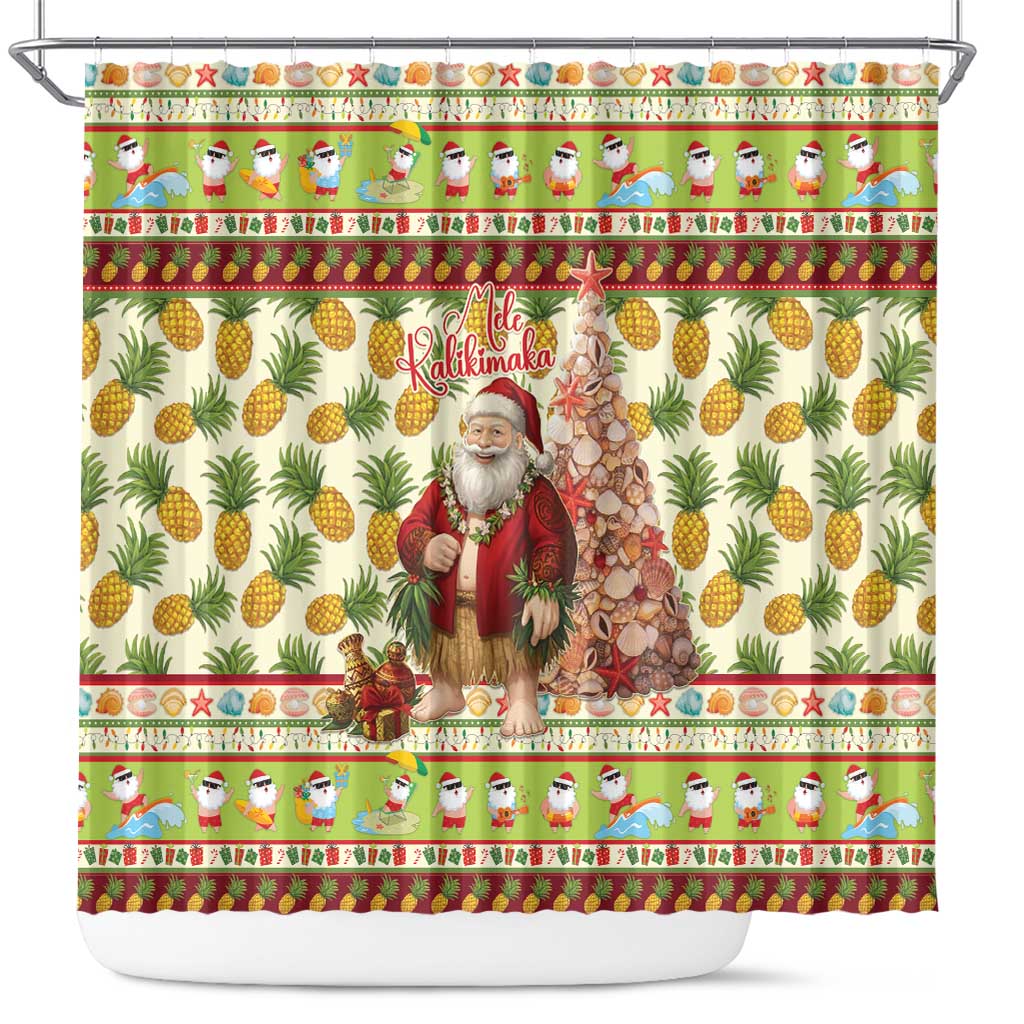 Hawaiian Santa Aloha Pineapple Christmas Shower Curtain Mele Kalikimaka - Polynesian Pride