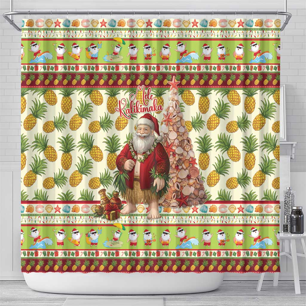 Hawaiian Santa Aloha Pineapple Christmas Shower Curtain Mele Kalikimaka - Polynesian Pride
