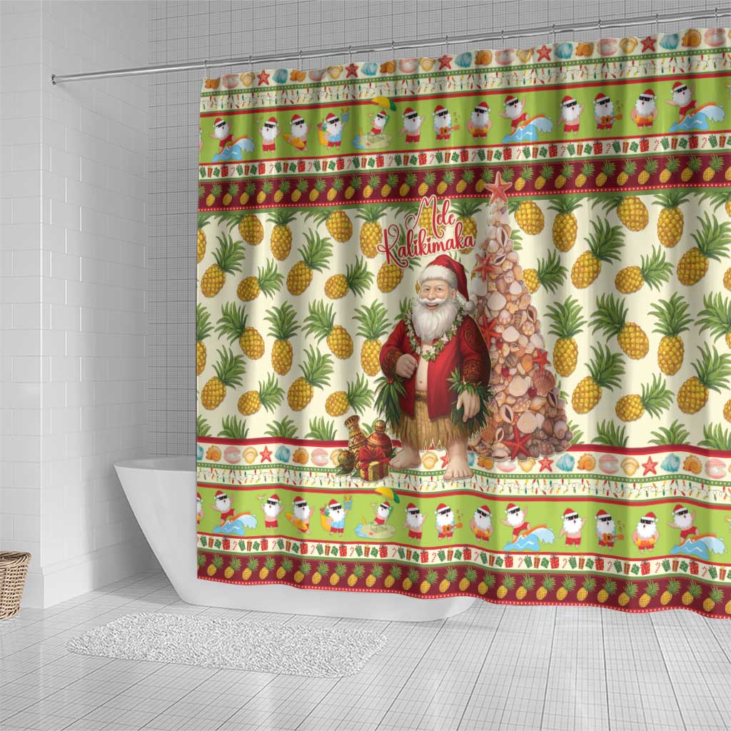 Hawaiian Santa Aloha Pineapple Christmas Shower Curtain Mele Kalikimaka - Polynesian Pride