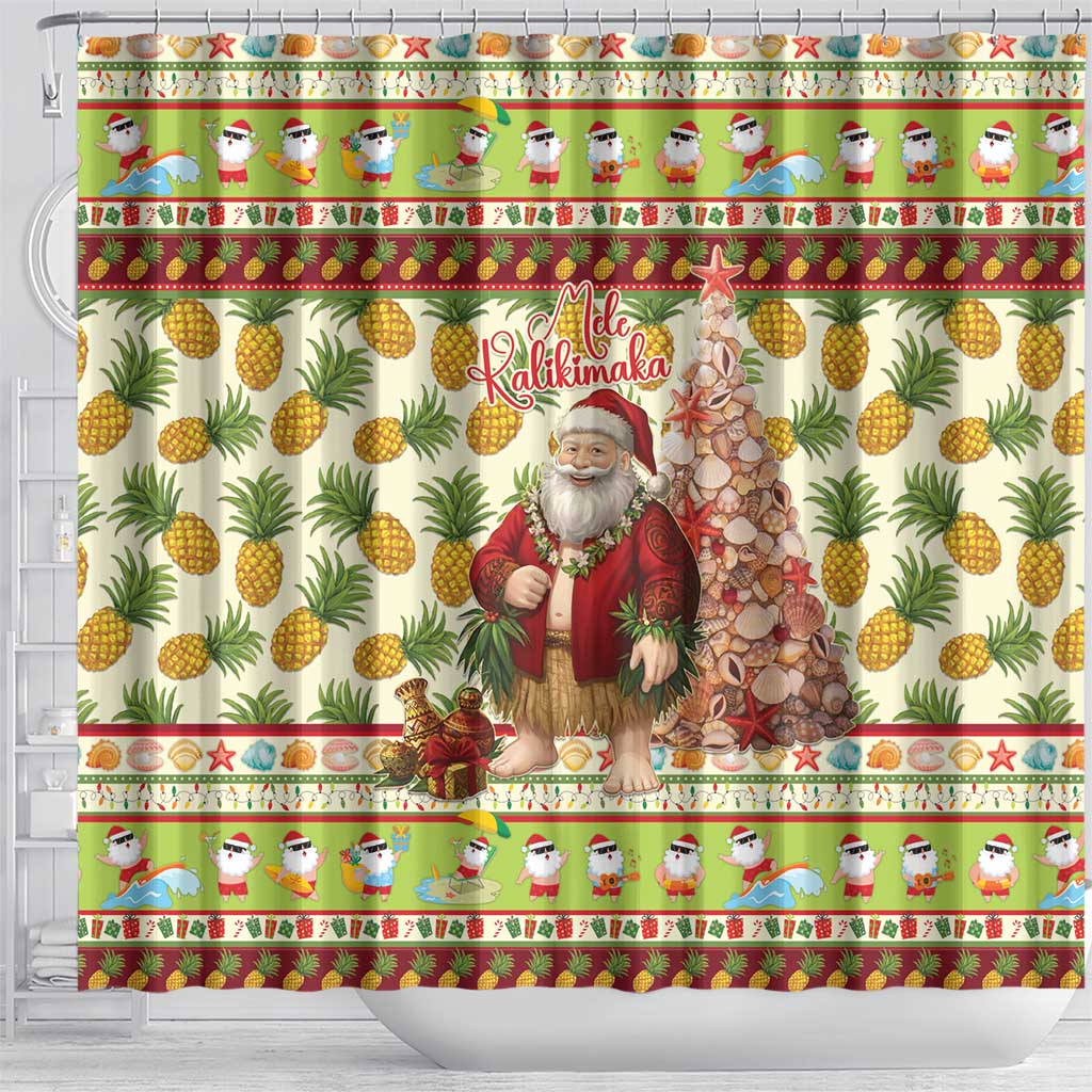 Hawaiian Santa Aloha Pineapple Christmas Shower Curtain Mele Kalikimaka - Polynesian Pride