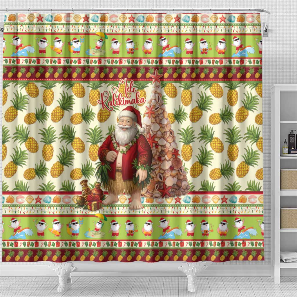 Hawaiian Santa Aloha Pineapple Christmas Shower Curtain Mele Kalikimaka - Polynesian Pride
