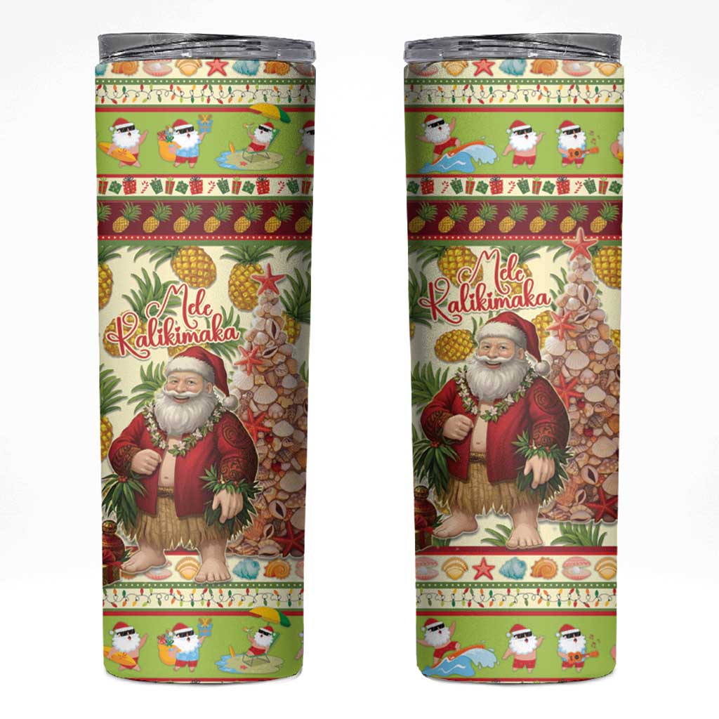 Hawaiian Santa Aloha Pineapple Christmas Skinny Tumbler Mele Kalikimaka - Polynesian Pride