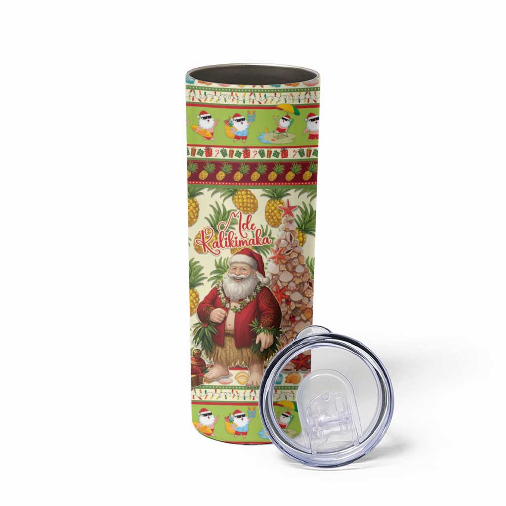 Hawaiian Santa Aloha Pineapple Christmas Skinny Tumbler Mele Kalikimaka - Polynesian Pride