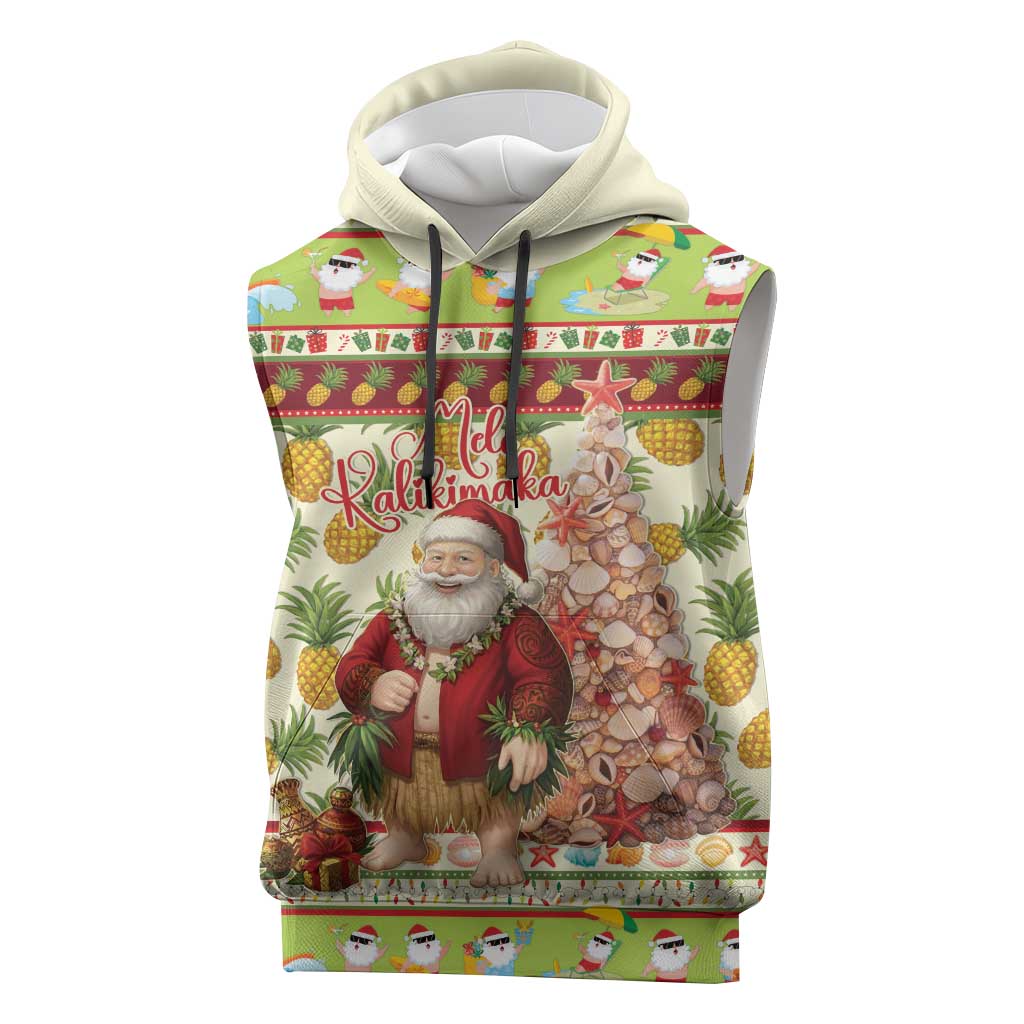 Hawaiian Santa Aloha Pineapple Christmas Sleeveless Hoodie Mele Kalikimaka - Polynesian Pride