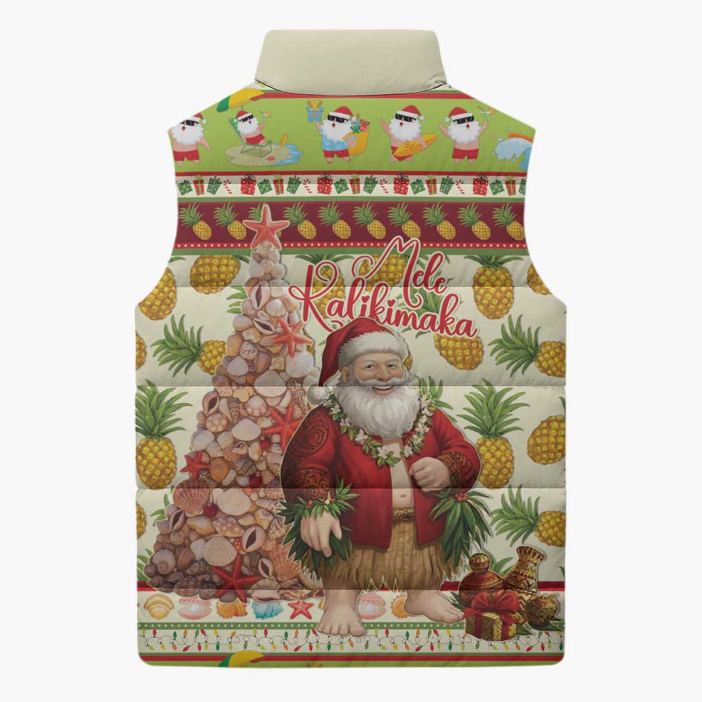 Hawaiian Santa Aloha Pineapple Christmas Sleeveless Puffer Jacket Mele Kalikimaka - Polynesian Pride