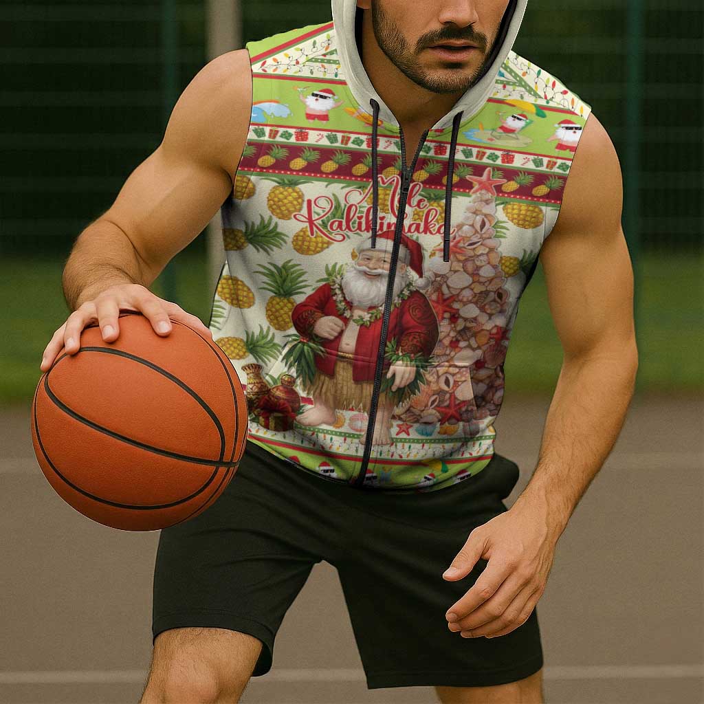 Hawaiian Santa Aloha Pineapple Christmas Sleeveless Zip Hoodie Mele Kalikimaka - Polynesian Pride