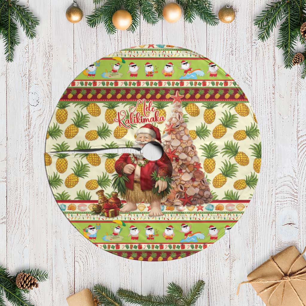 Hawaiian Santa Aloha Pineapple Christmas Tree Skirt Mele Kalikimaka - Polynesian Pride