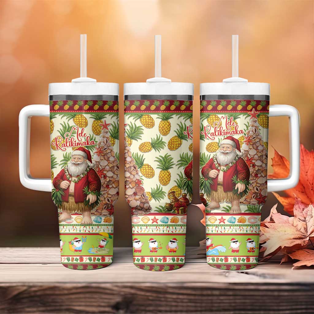 Hawaiian Santa Aloha Pineapple Christmas Tumbler With Handle Mele Kalikimaka - Polynesian Pride