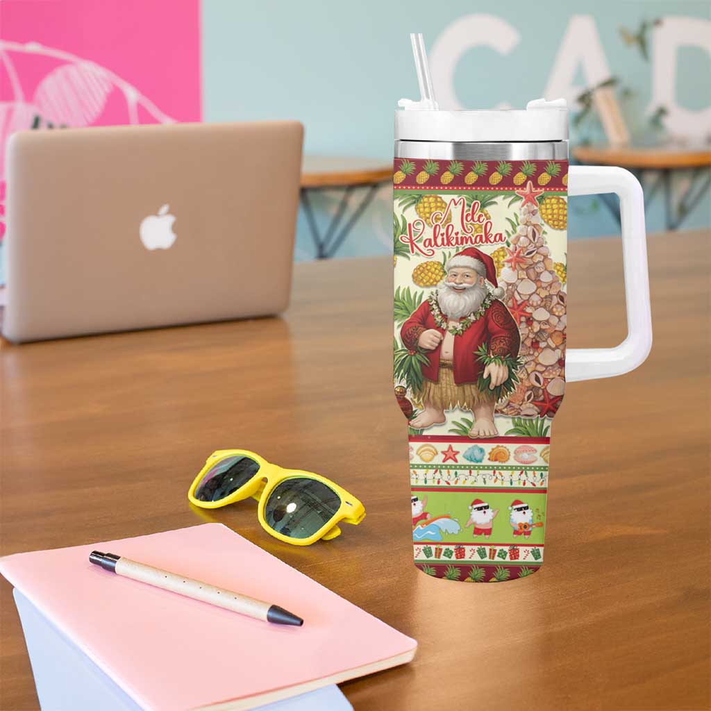 Hawaiian Santa Aloha Pineapple Christmas Tumbler With Handle Mele Kalikimaka - Polynesian Pride