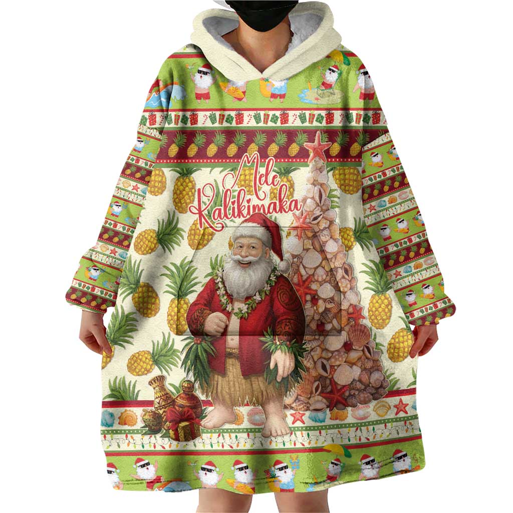 Hawaiian Santa Aloha Pineapple Christmas Wearable Blanket Hoodie Mele Kalikimaka - Polynesian Pride