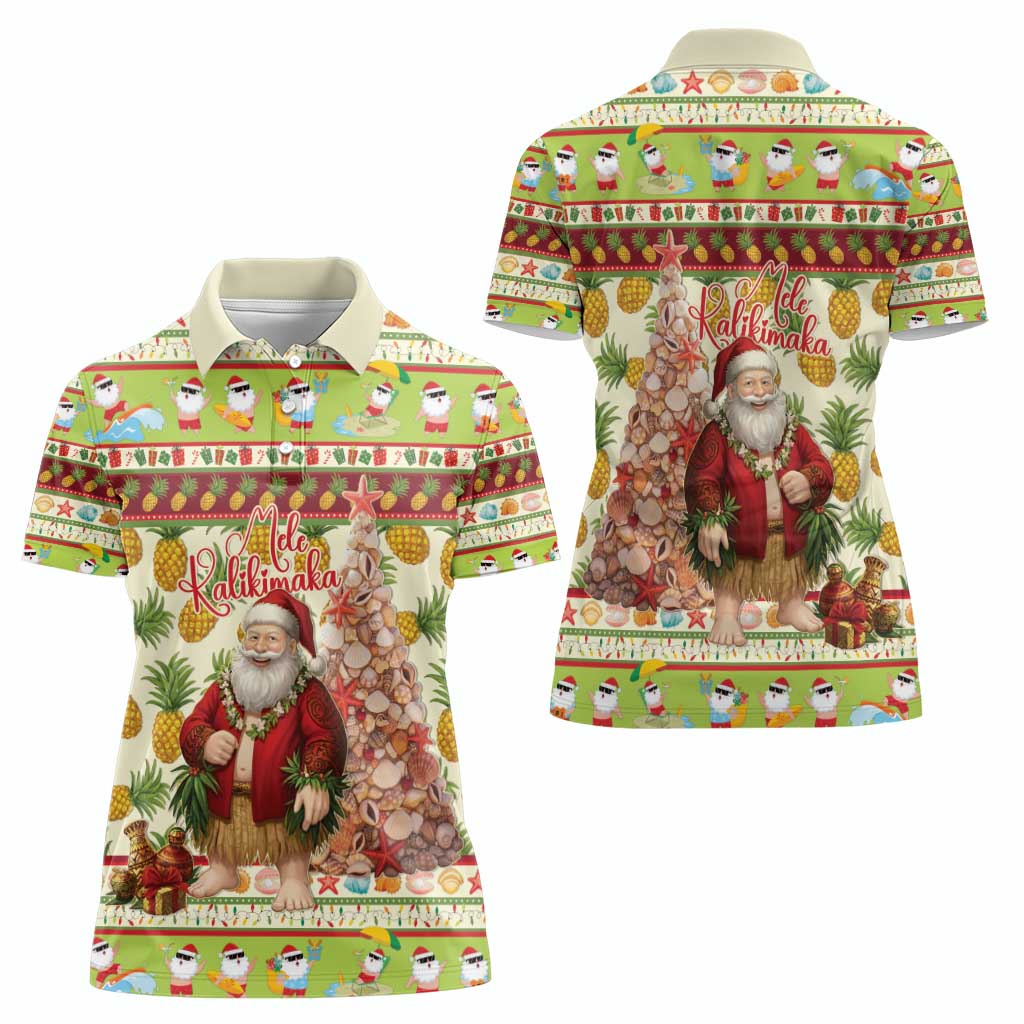 Hawaiian Santa Aloha Pineapple Christmas Women Polo Shirt Mele Kalikimaka - Polynesian Pride