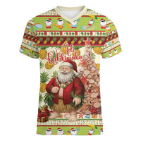 Hawaiian Santa Aloha Pineapple Christmas Women V-Neck T-Shirt Mele Kalikimaka - Polynesian Pride