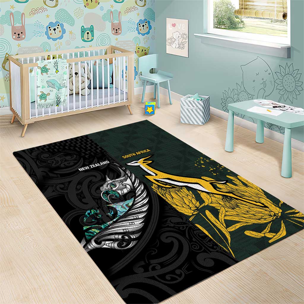 New Zealand and South Africa Rugby Area Rug Silver Fern With Springboks