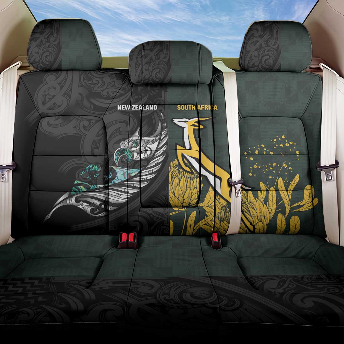 New Zealand and South Africa Rugby Back Car Seat Cover Silver Fern With Springboks