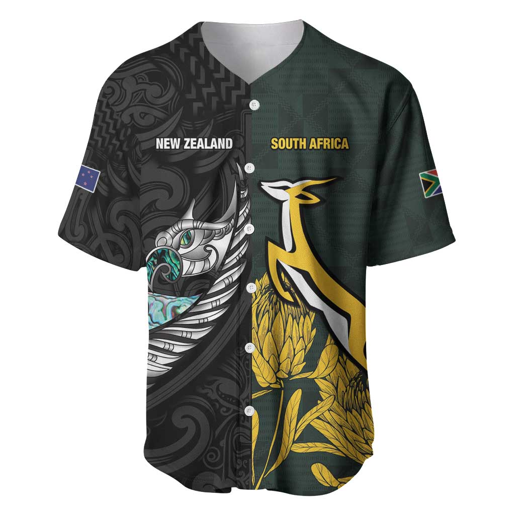 New Zealand and South Africa Rugby Custom Baseball Jersey Silver Fern With Springboks