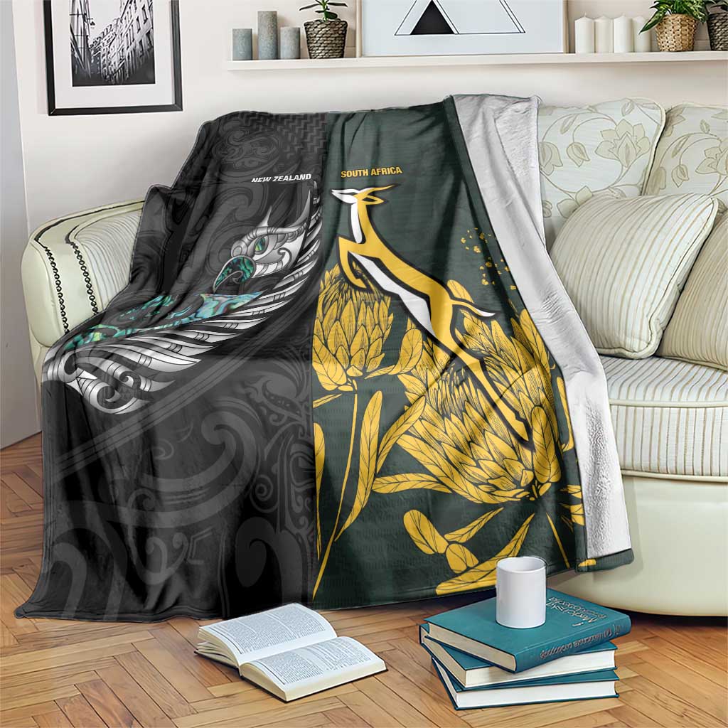 New Zealand and South Africa Rugby Blanket Silver Fern With Springboks