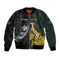 New Zealand and South Africa Rugby Custom Bomber Jacket Silver Fern With Springboks