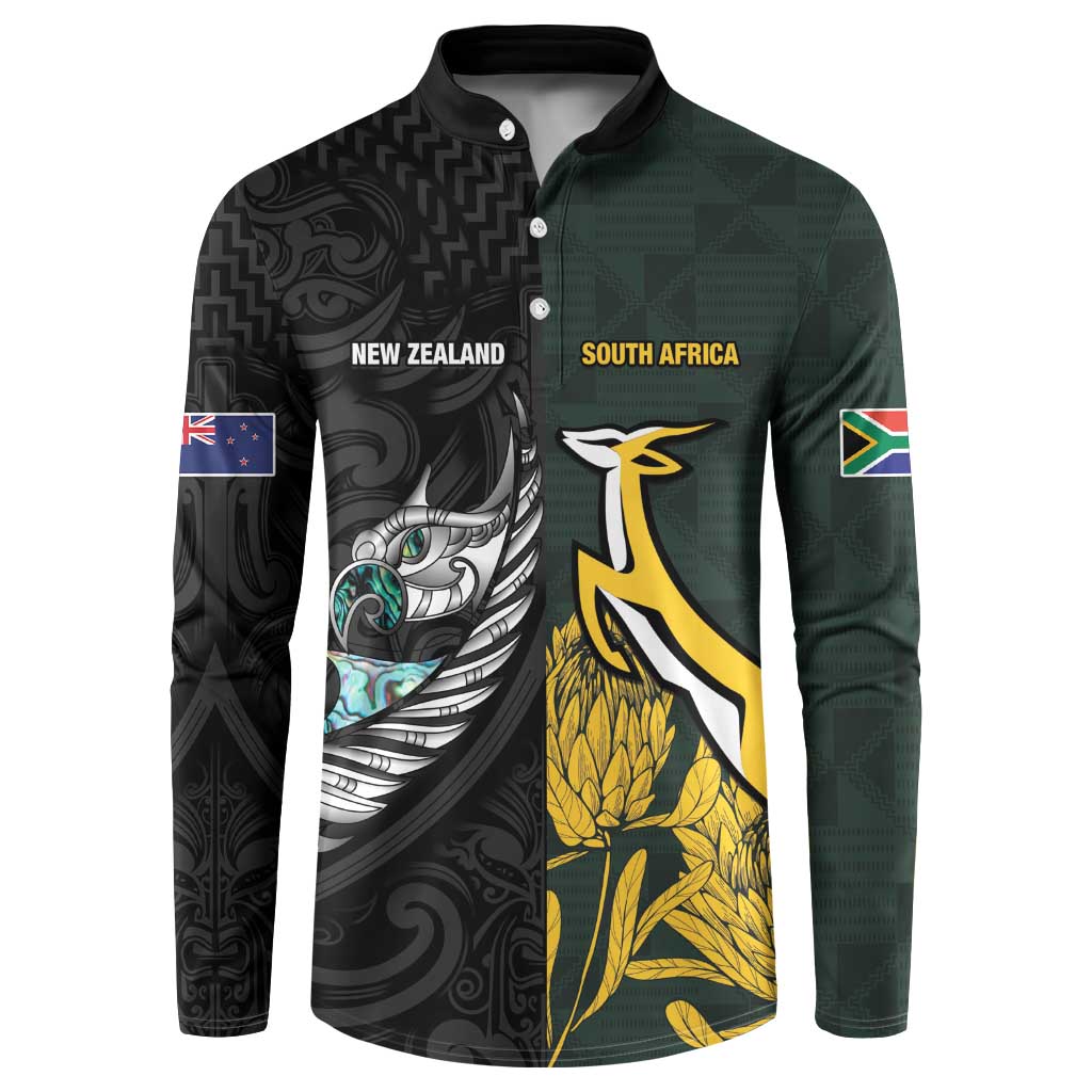 New Zealand and South Africa Rugby Custom Button Sweatshirt Silver Fern With Springboks