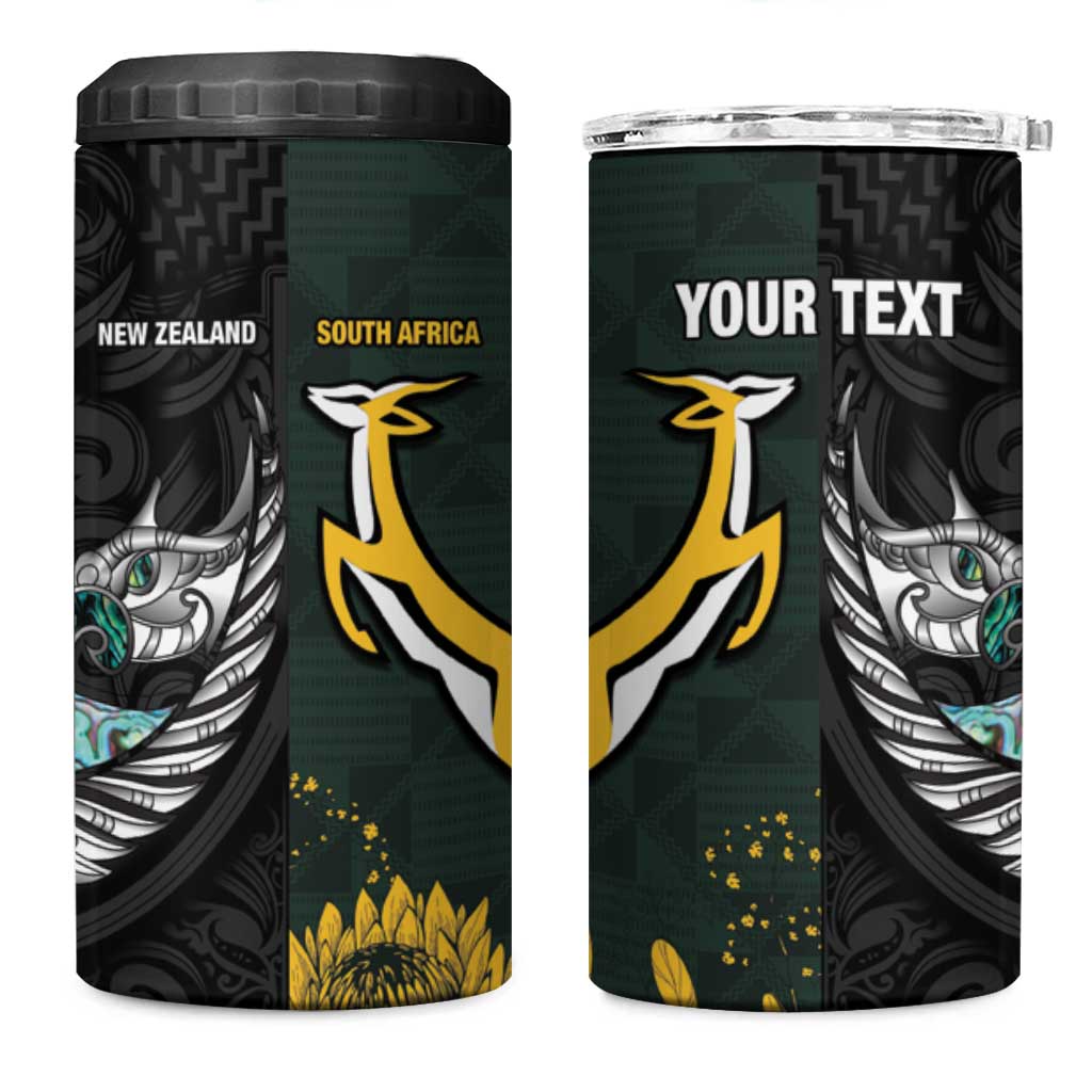 New Zealand and South Africa Rugby Custom 4 in 1 Can Cooler Tumbler Silver Fern With Springboks