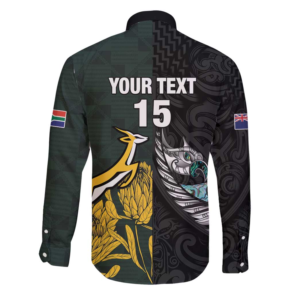 New Zealand and South Africa Rugby Custom Family Matching Long Sleeve Bodycon Dress and Hawaiian Shirt Silver Fern With Springboks
