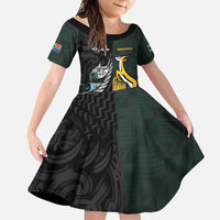 New Zealand and South Africa Rugby Custom Family Matching Off Shoulder Maxi Dress and Hawaiian Shirt Silver Fern With Springboks