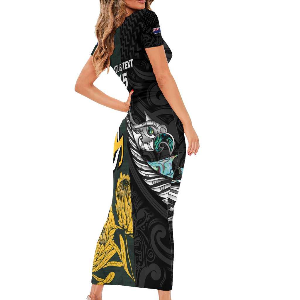 New Zealand and South Africa Rugby Custom Family Matching Short Sleeve Bodycon Dress and Hawaiian Shirt Silver Fern With Springboks