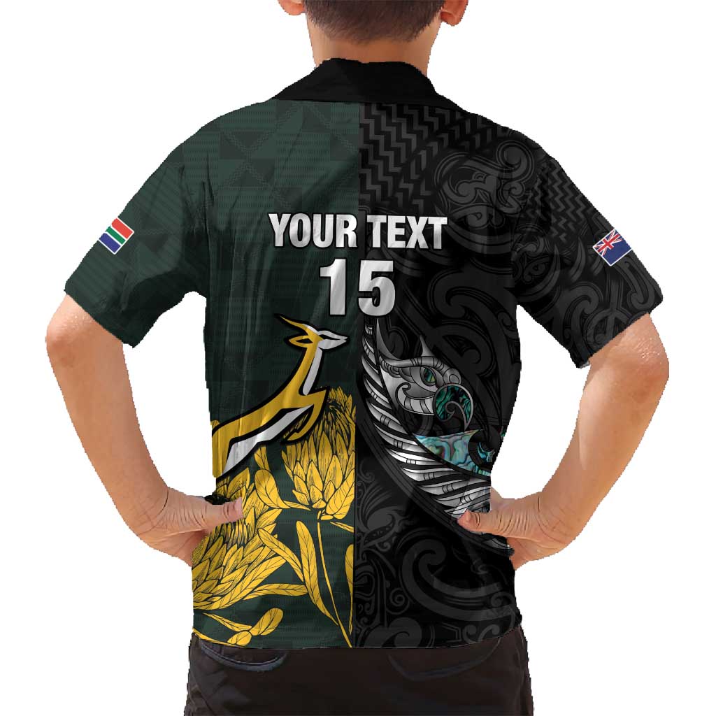 New Zealand and South Africa Rugby Custom Family Matching Tank Maxi Dress and Hawaiian Shirt Silver Fern With Springboks