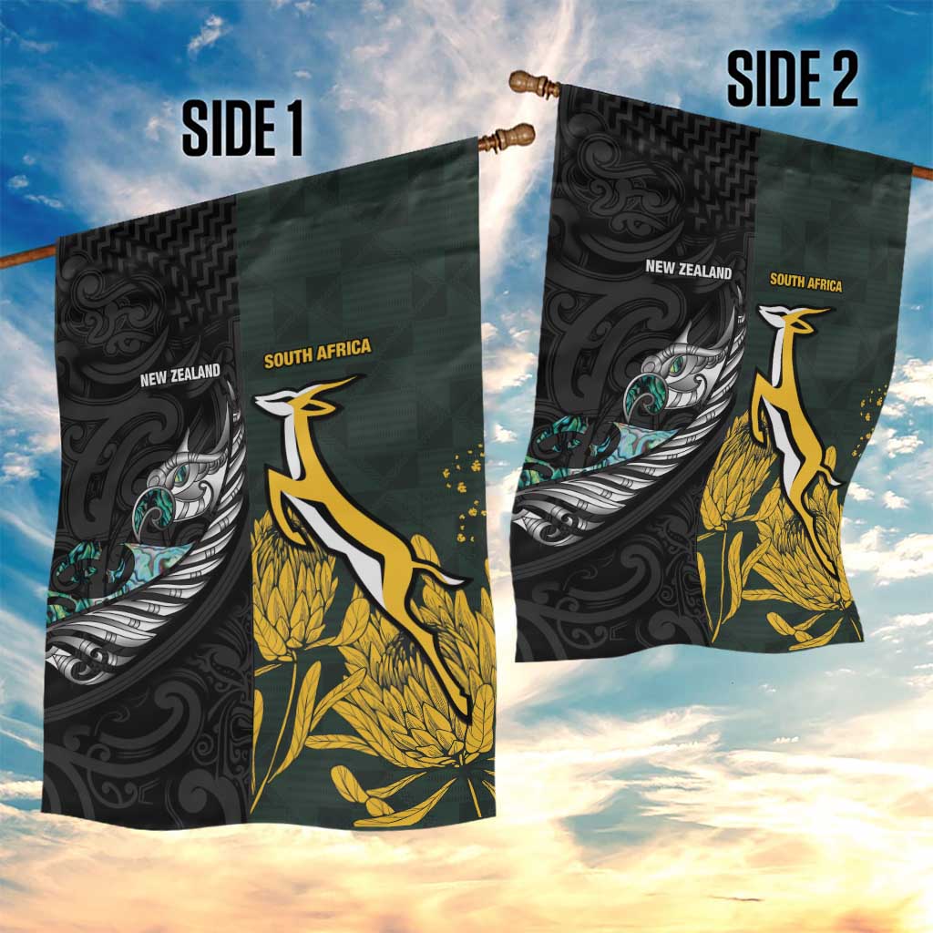 New Zealand and South Africa Rugby Garden Flag Silver Fern With Springboks