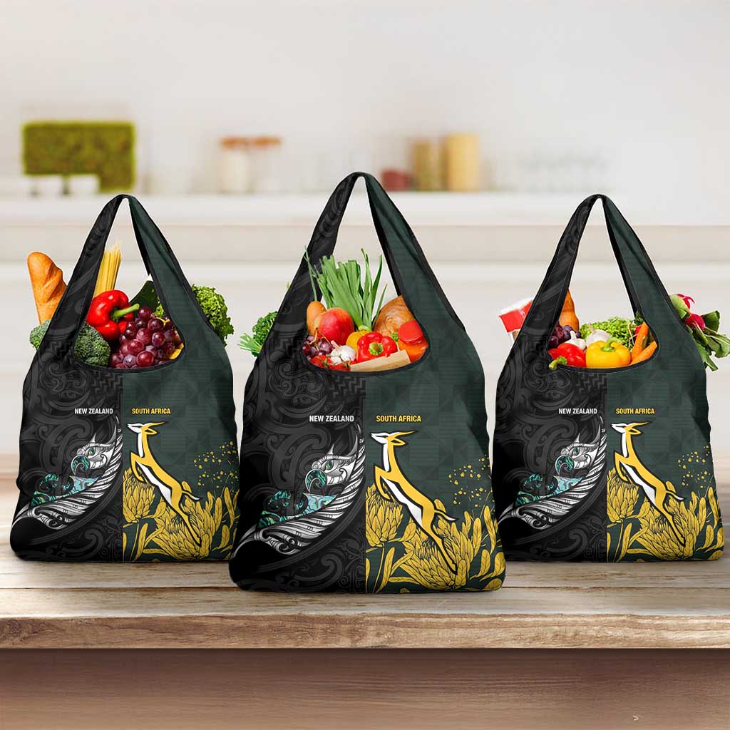 New Zealand and South Africa Rugby Grocery Bag Silver Fern With Springboks