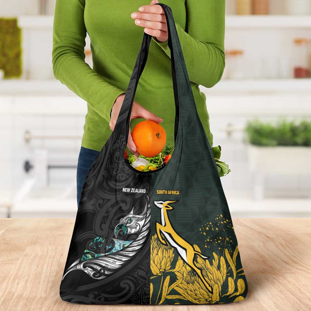 New Zealand and South Africa Rugby Grocery Bag Silver Fern With Springboks