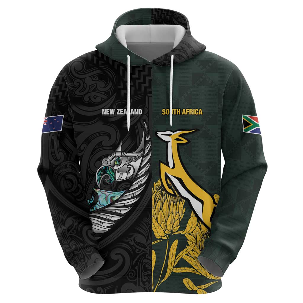 New Zealand and South Africa Rugby Custom Hoodie Silver Fern With Springboks