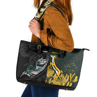 New Zealand and South Africa Rugby Leather Tote Bag Silver Fern With Springboks