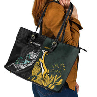 New Zealand and South Africa Rugby Leather Tote Bag Silver Fern With Springboks