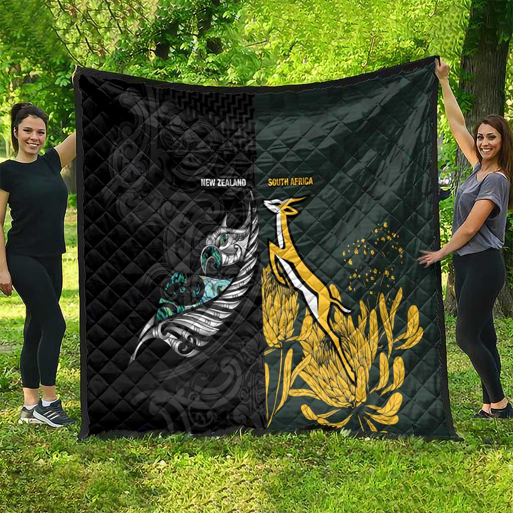 New Zealand and South Africa Rugby Quilt Silver Fern With Springboks