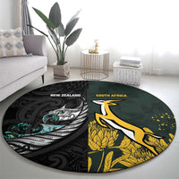 New Zealand and South Africa Rugby Round Carpet Silver Fern With Springboks