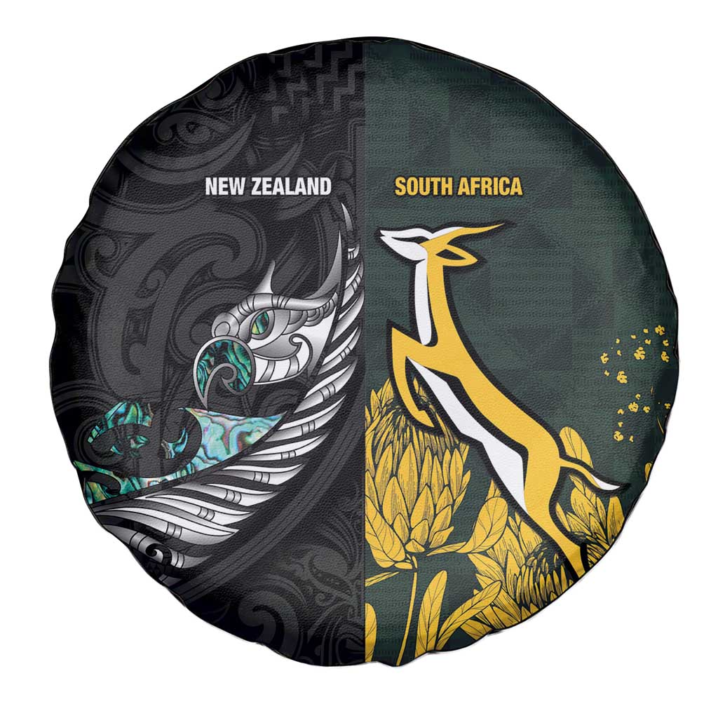 New Zealand and South Africa Rugby Spare Tire Cover Silver Fern With Springboks