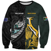 New Zealand and South Africa Rugby Custom Sweatshirt Silver Fern With Springboks LT15 Unisex Black - Polynesian Pride