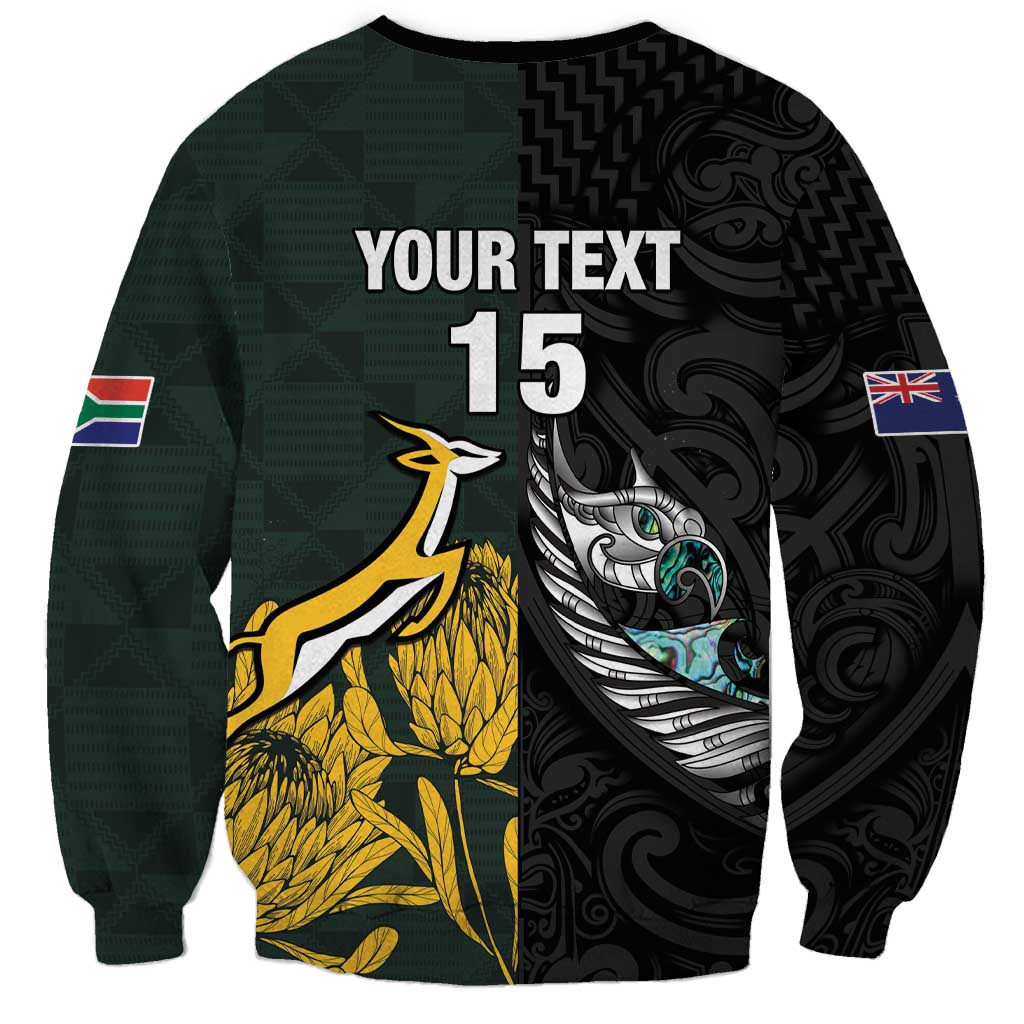 New Zealand and South Africa Rugby Custom Sweatshirt Silver Fern With Springboks LT15 - Polynesian Pride