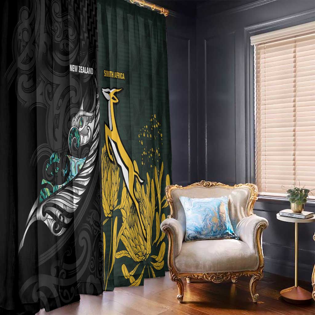New Zealand and South Africa Rugby Window Curtain Silver Fern With Springboks