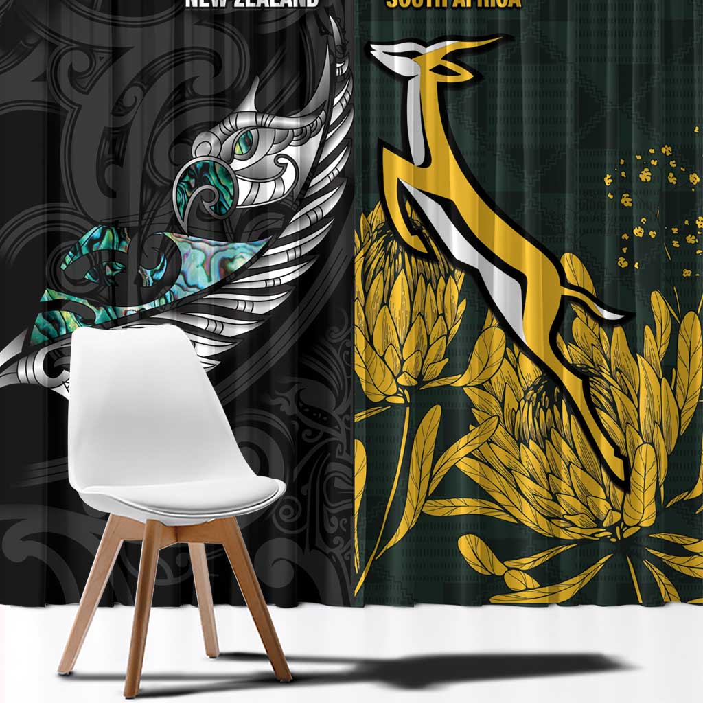 New Zealand and South Africa Rugby Window Curtain Silver Fern With Springboks