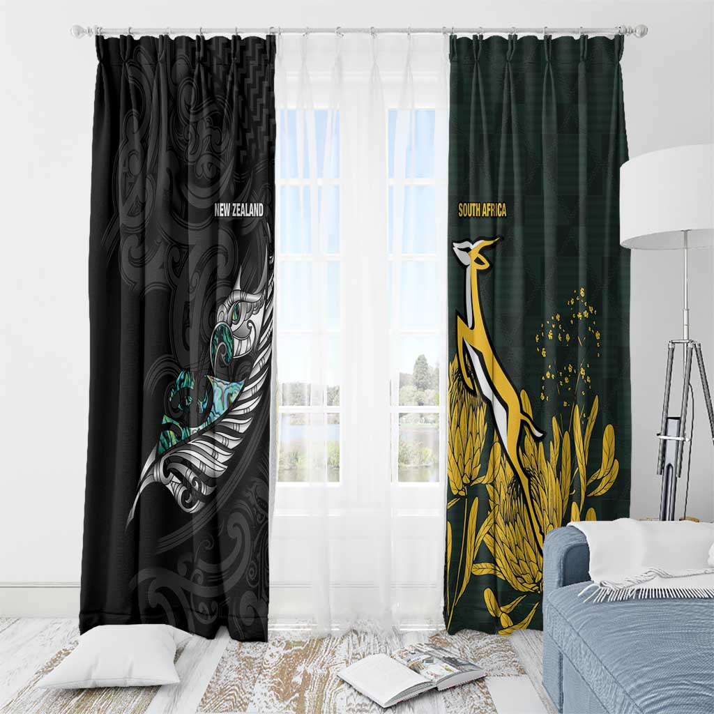 New Zealand and South Africa Rugby Window Curtain Silver Fern With Springboks