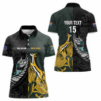 New Zealand and South Africa Rugby Custom Women Polo Shirt Silver Fern With Springboks