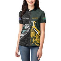 New Zealand and South Africa Rugby Custom Women Polo Shirt Silver Fern With Springboks