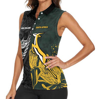 New Zealand and South Africa Rugby Custom Women Sleeveless Polo Shirt Silver Fern With Springboks