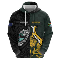 New Zealand and South Africa Rugby Custom Zip Hoodie Silver Fern With Springboks